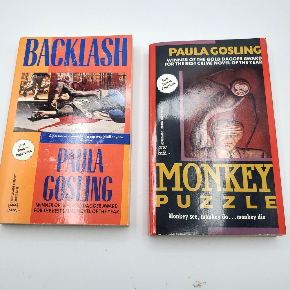 Paula Gosling Mystery Novel Lot 2 Paperback Books Backlash Monkey Puzzle VTG NOS